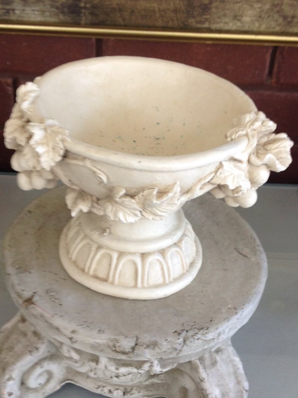 Vintage Off-White Cast stone urn-shaped decorative molded grape & leaf clusters